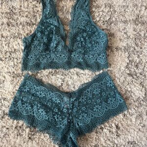 Victoria's Secret Deep Teal Lace Bralette and Panty Set